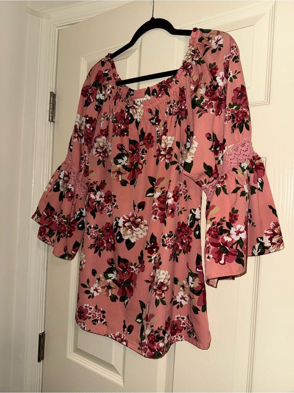 Floral Off-Shoulder Tunic in Dusty Pink